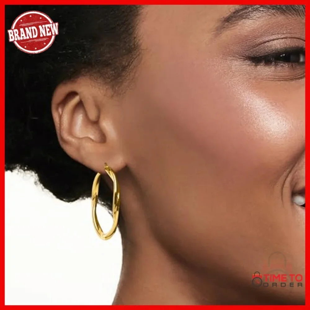 Italian 18kt Gold Over Sterling Twisted Hoop Earrings, Snap-Back